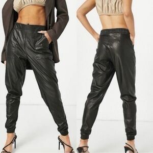 Spanx Leather Like Jogger Pants 1X Black Vegan Stretch Ruched High-Rise NWT